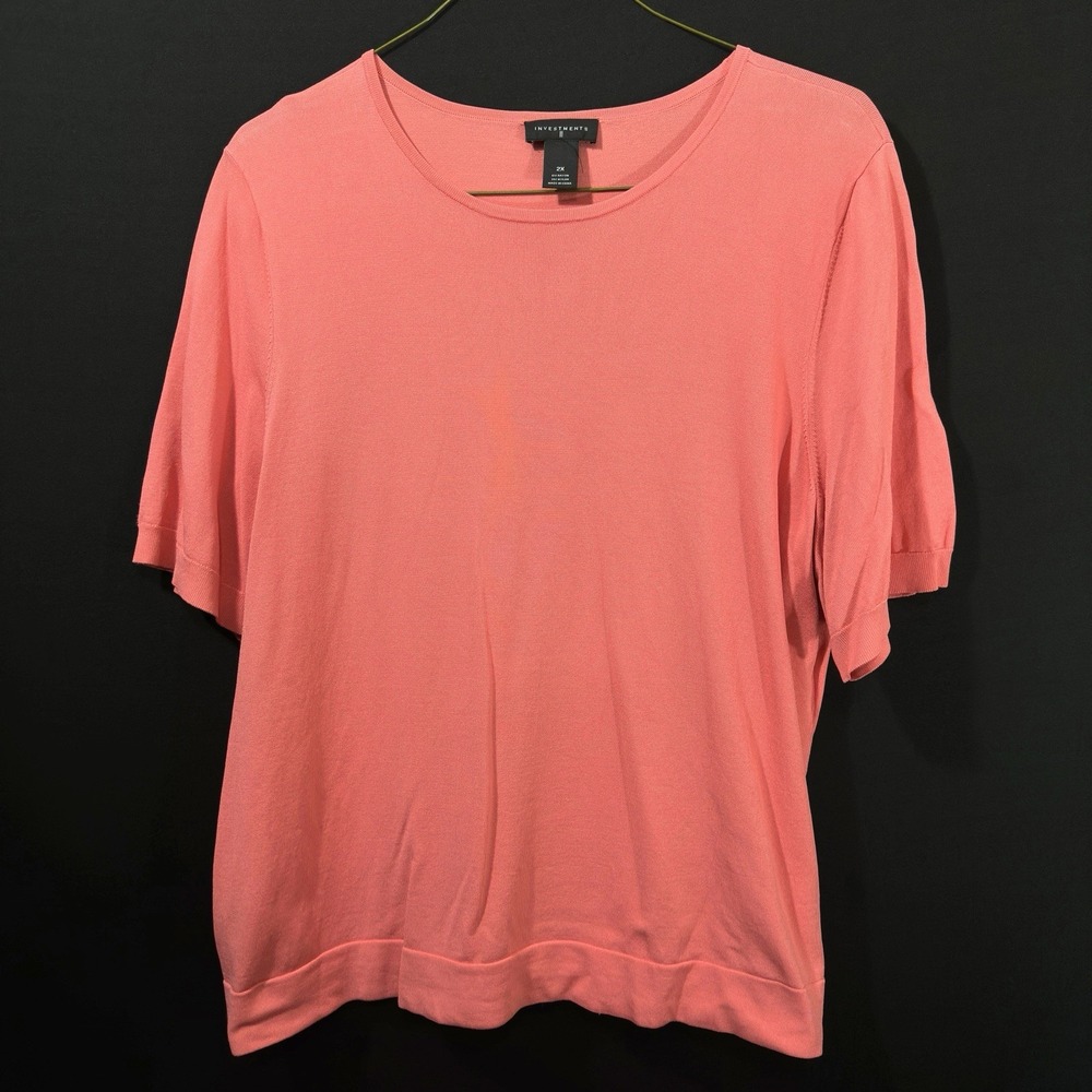 Investments II Women's Plus Size 2X Pink Lightweight Short Sleeve Blouse Top